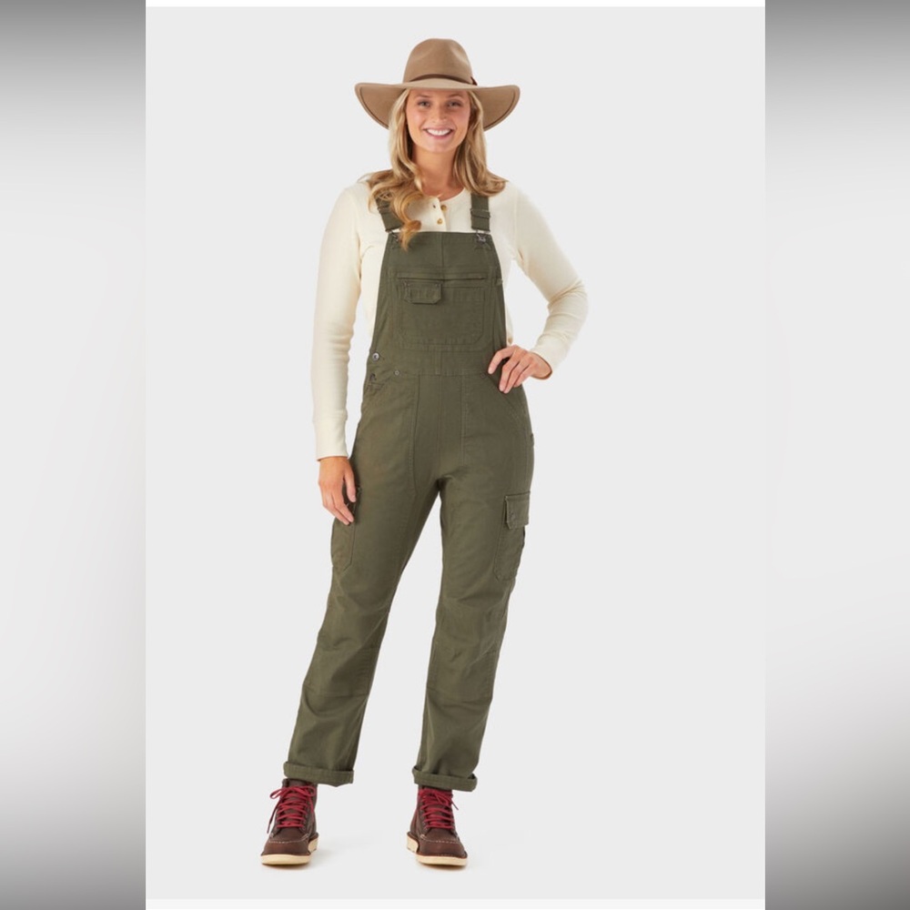 Women's DuluthFlex Fire Hose Bib Overalls Large, 31” inseam, olive green